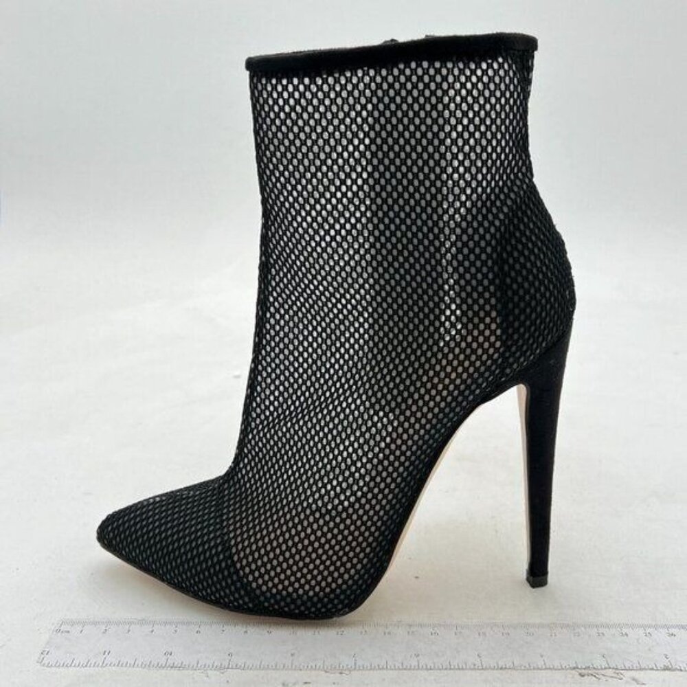 FSJ Black Mesh High Heel Ankle Boots Closed Pointed Toe Stilettos Shoes - Picture 2 of 8